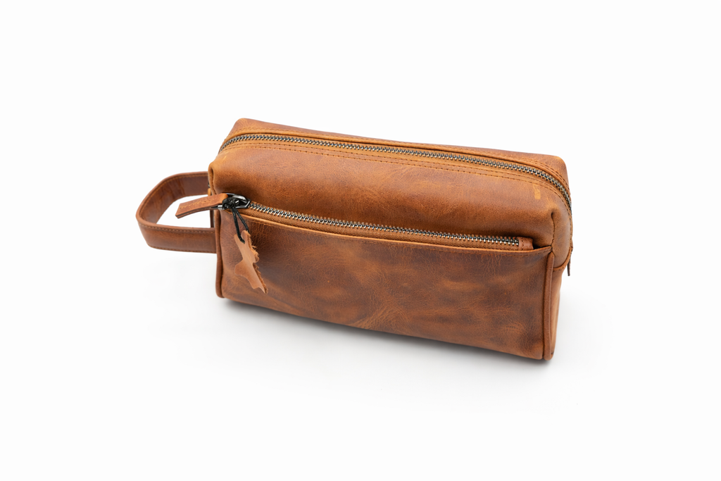 Genuine Leather Dopp Kit: Croco Black