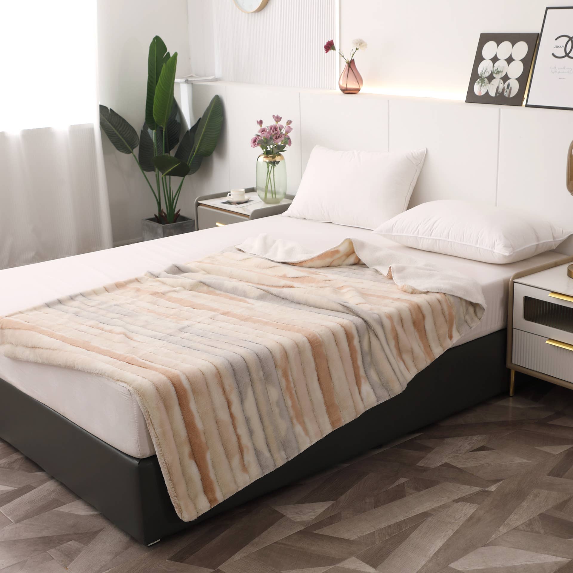 "S'mores" Faux Fur Plush Throw Blanket -50"x70"