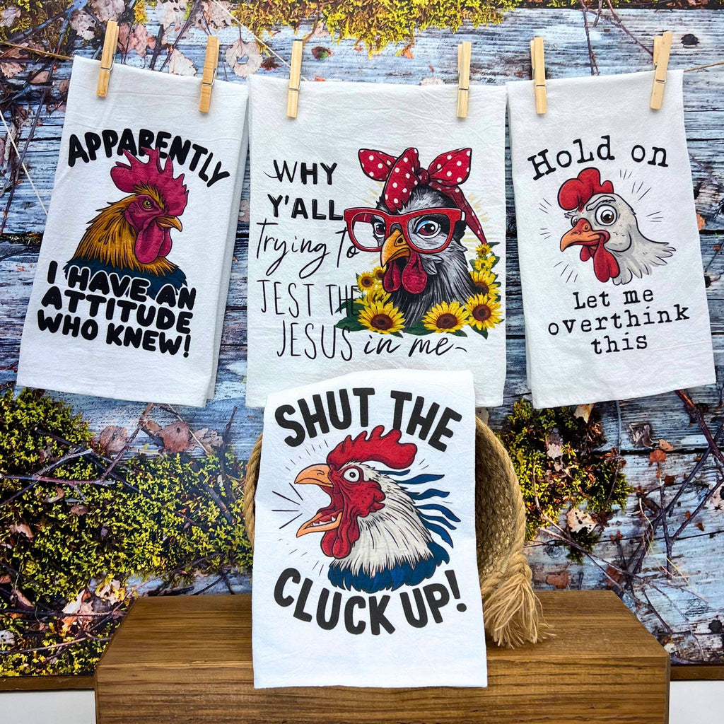Trying To Test The Jesus In Me Rooster Tea Towels