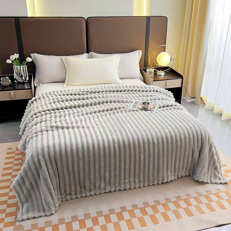 FLUFFERY - Stripe Fleece Throw – Ultra Plush Ribbed Blanket with 1.6" Wide Channel Texture