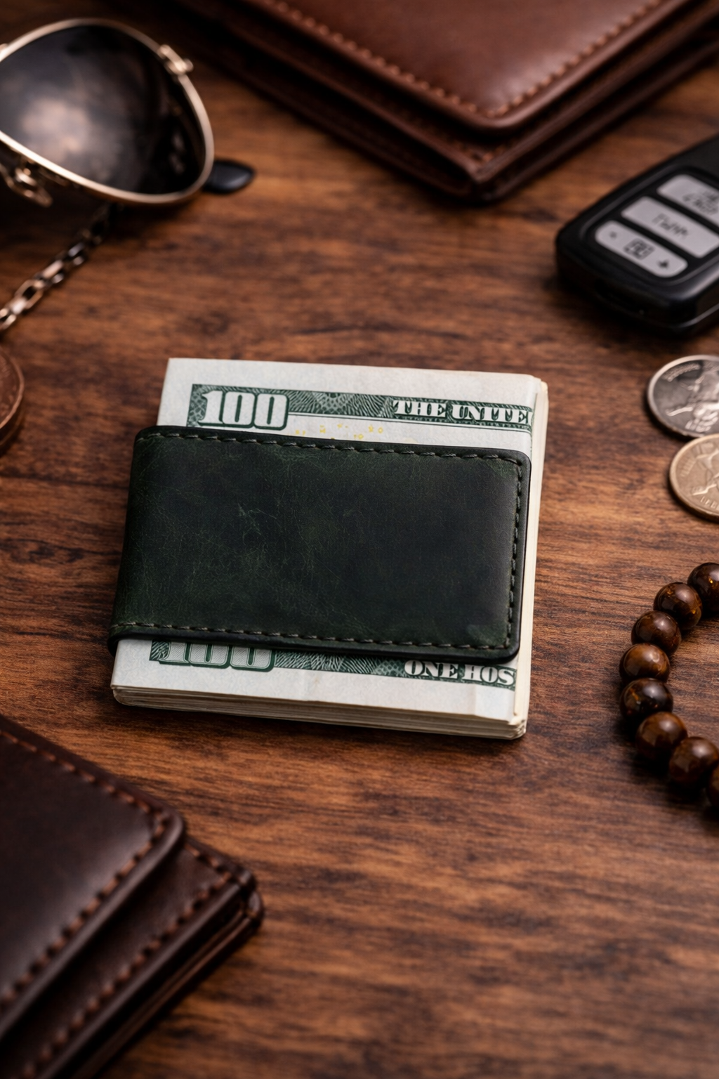 Leather Money Clip wallet: Black