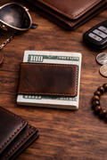 Leather Money Clip wallet: Dark Brown
