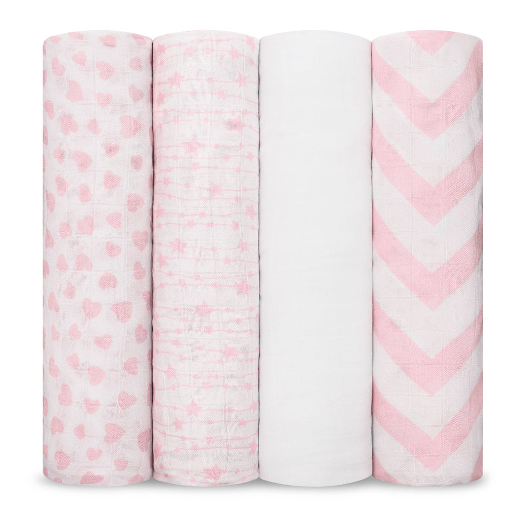 Muslin Swaddle Blankets, Pack of 4: Pink