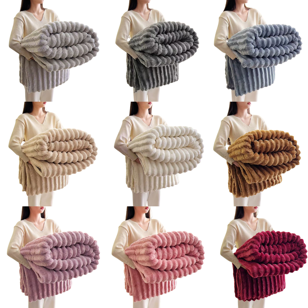 FLUFFERY - Stripe Fleece Throw – Ultra Plush Ribbed Blanket with 1.6" Wide Channel Texture