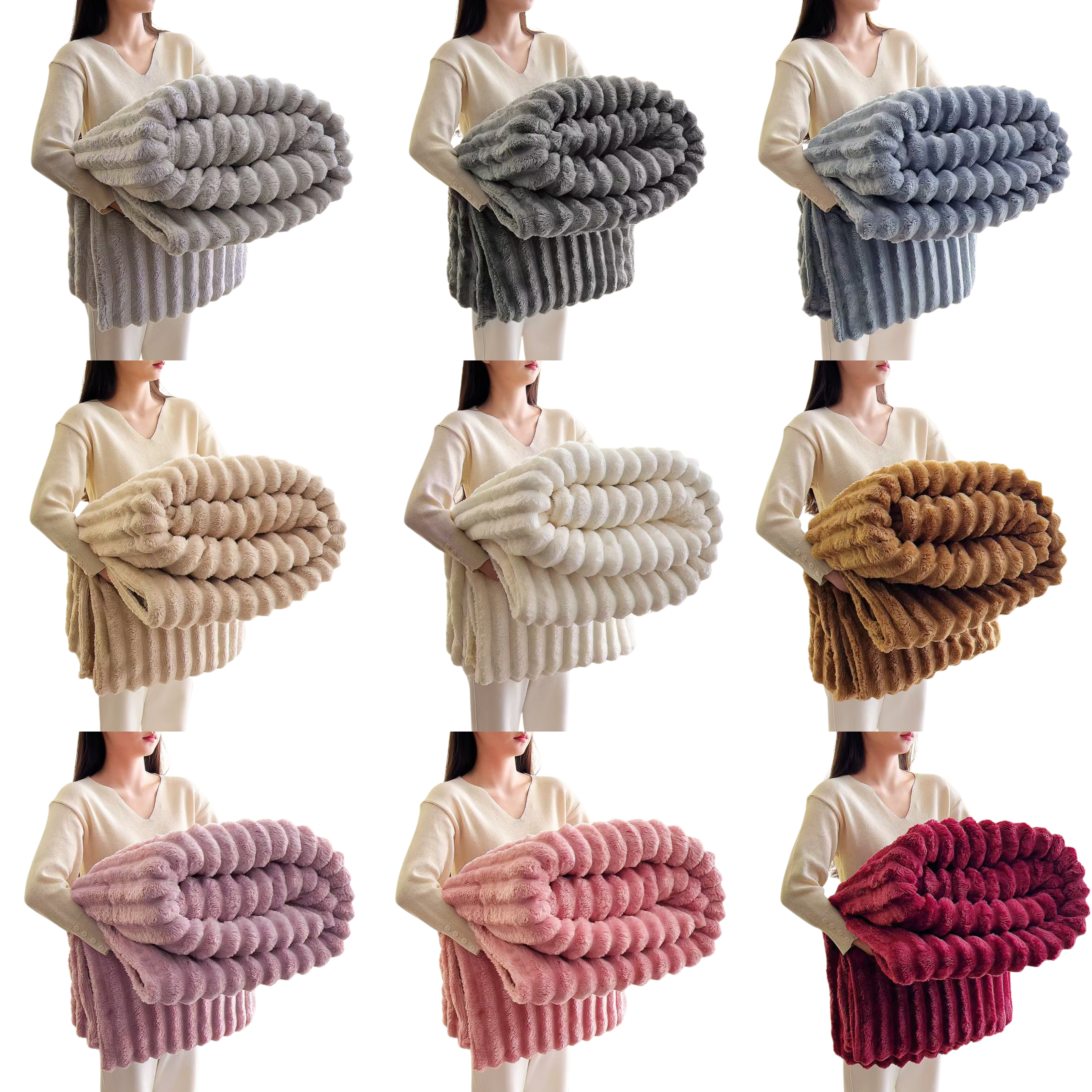 FLUFFERY - Stripe Fleece Throw – Ultra Plush Ribbed Blanket with 1.6" Wide Channel Texture