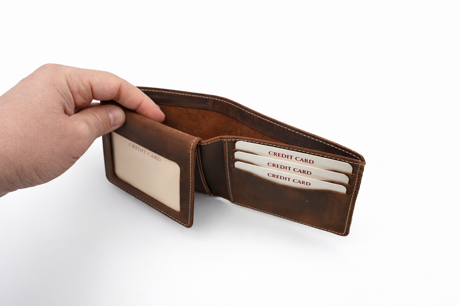 Men’s Leather Bifold Wallet: Brown