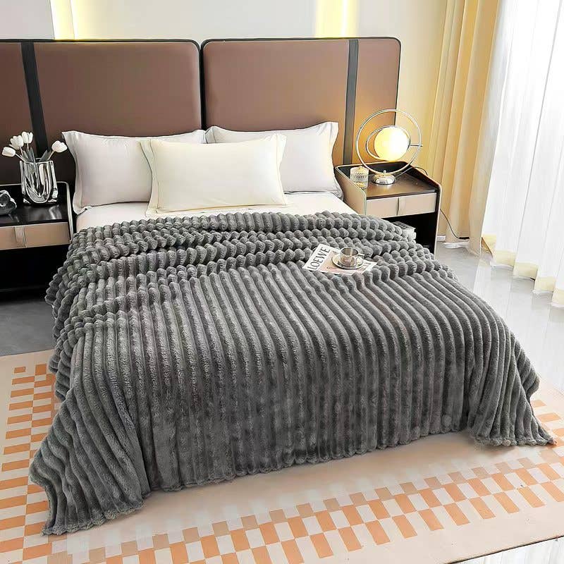FLUFFERY - Stripe Fleece Throw – Ultra Plush Ribbed Blanket with 1.6" Wide Channel Texture
