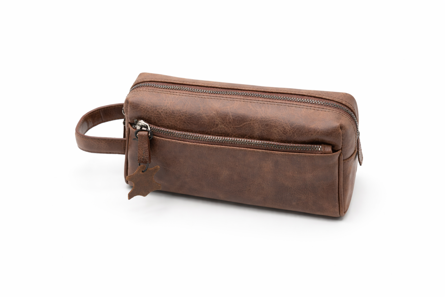Genuine Leather Dopp Kit: Dark Brown