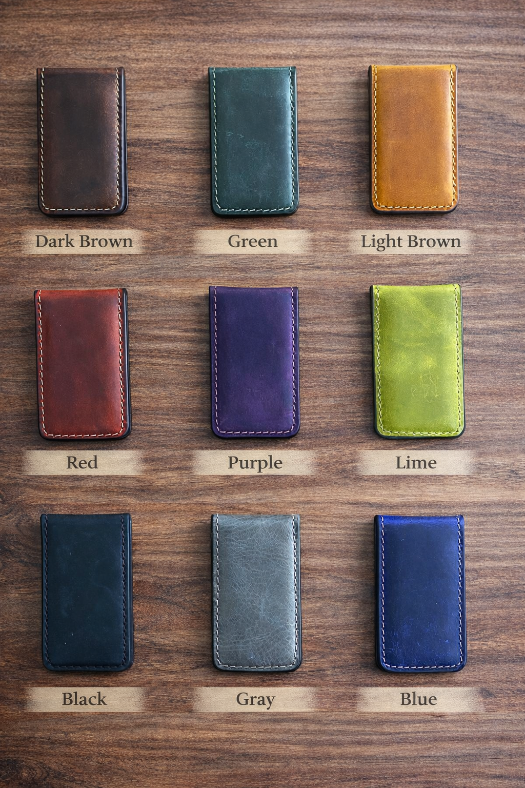 Leather Money Clip wallet: Light Brown