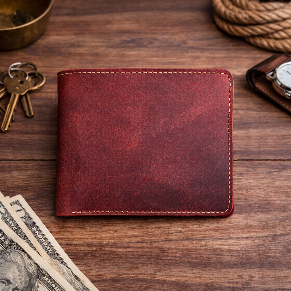 Men’s Leather Bifold Wallet: Brown