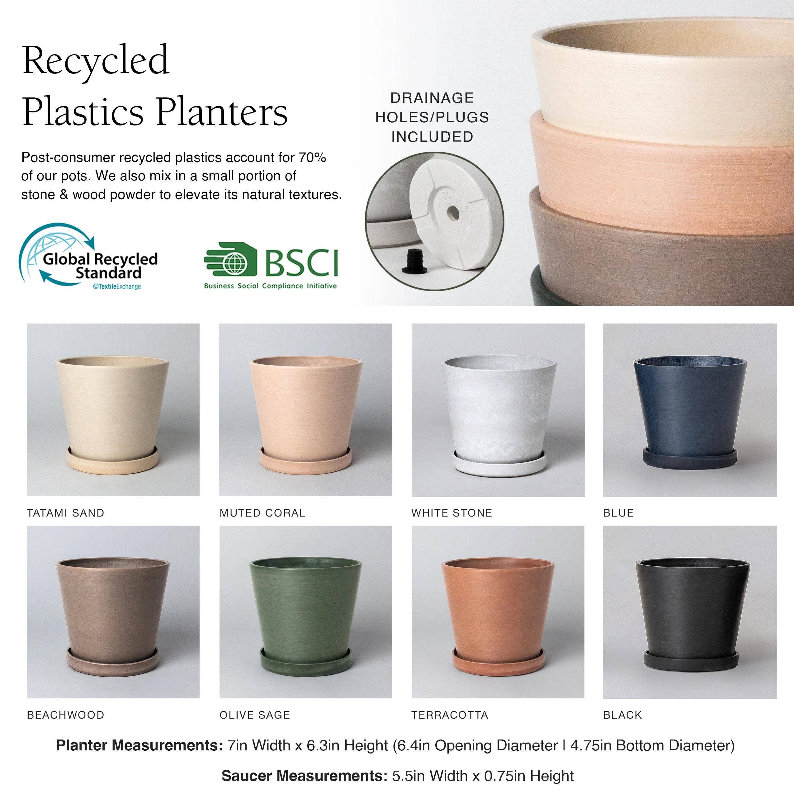 Beachwood - 7" Tapered Signature Planter Pot & Saucer Set