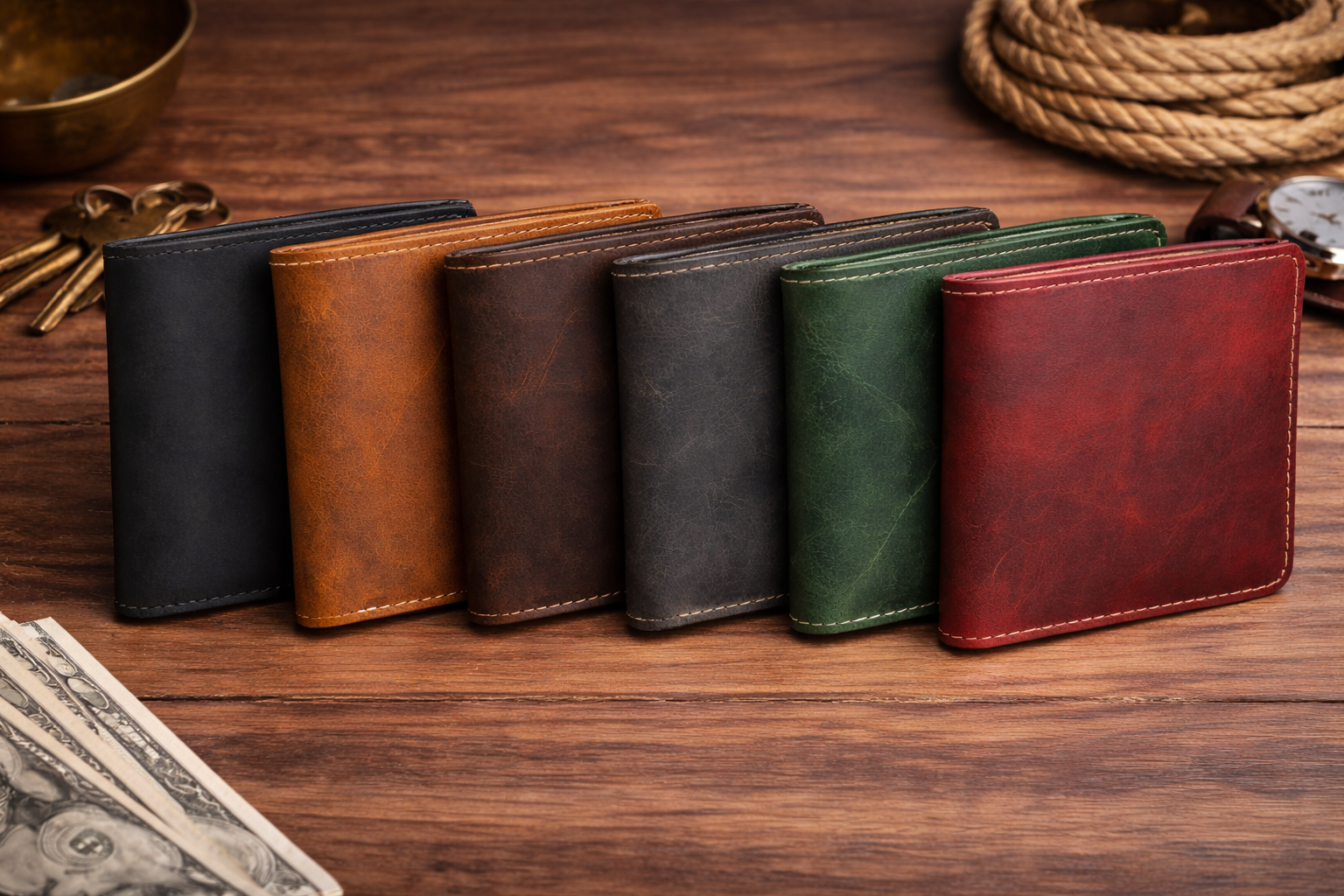 Men’s Leather Bifold Wallet: Brown