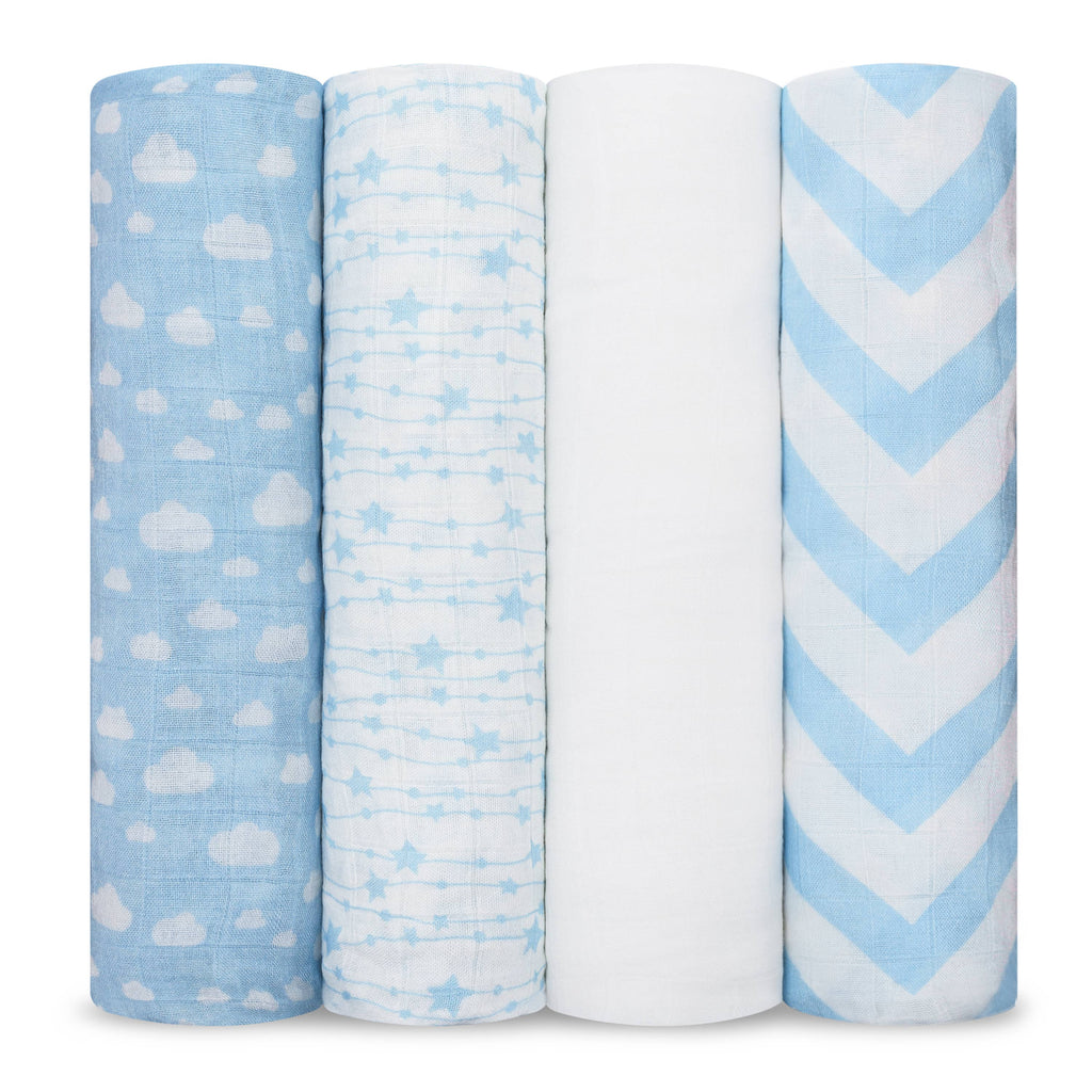 Muslin Swaddle Blankets, Pack of 4: Sage-Pacific Blue-Fern-Neptune