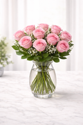 12 Rose Bouquet Pink Roses - Valentine's Day