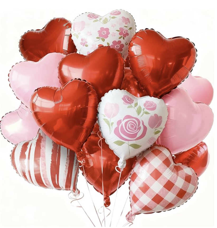 18 Inch Valentine's Day Pink Red and White Foil Heart Balloons