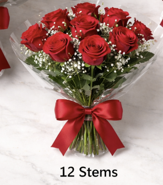 12 Rose Bouquet All Red - Valentine's Day