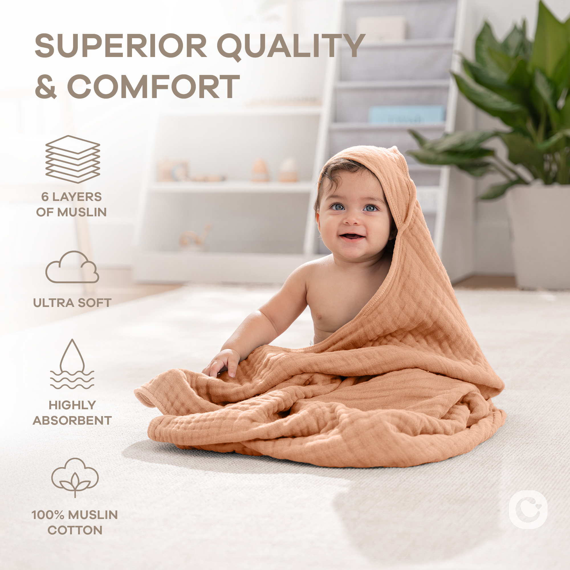 Hooded Baby Towel, Mauve and Blush / Pack of 2