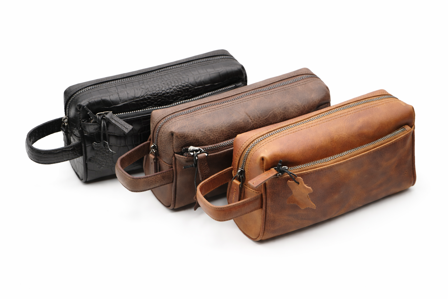 Genuine Leather Dopp Kit: Croco Black