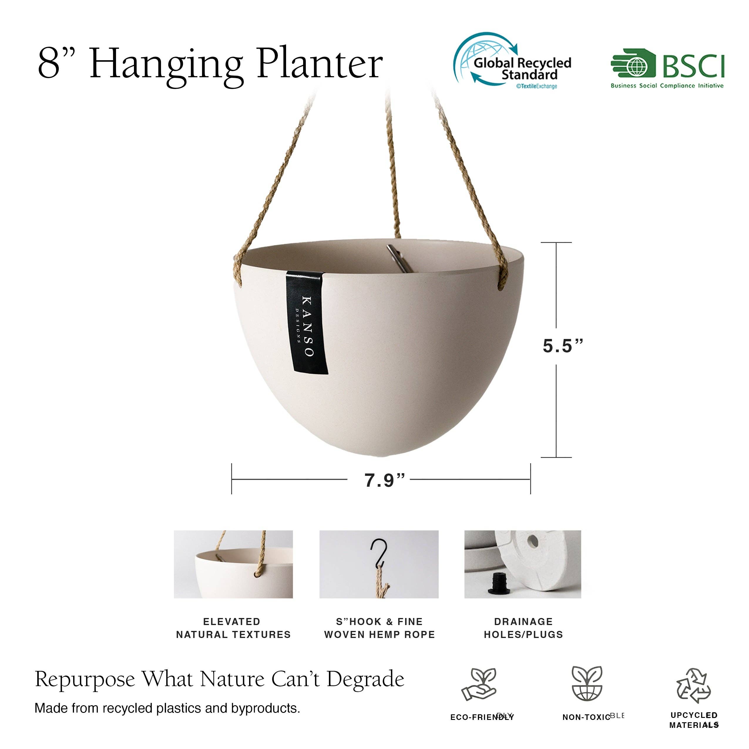 Bamboo Black - 8" Upcycled Hanging Planters
