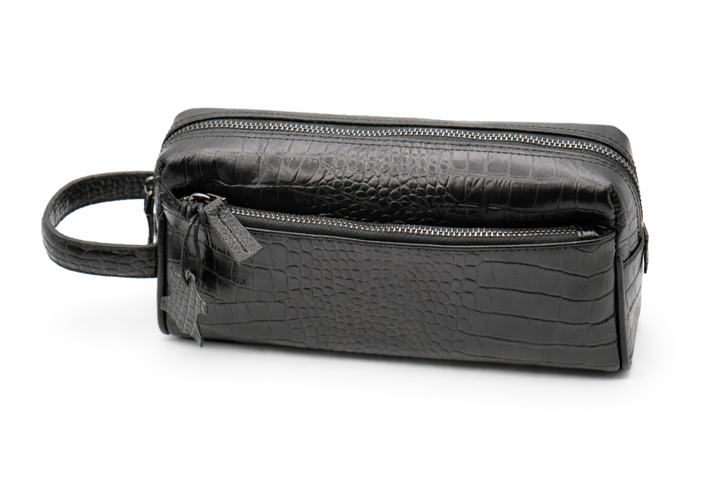Genuine Leather Dopp Kit: Dark Brown