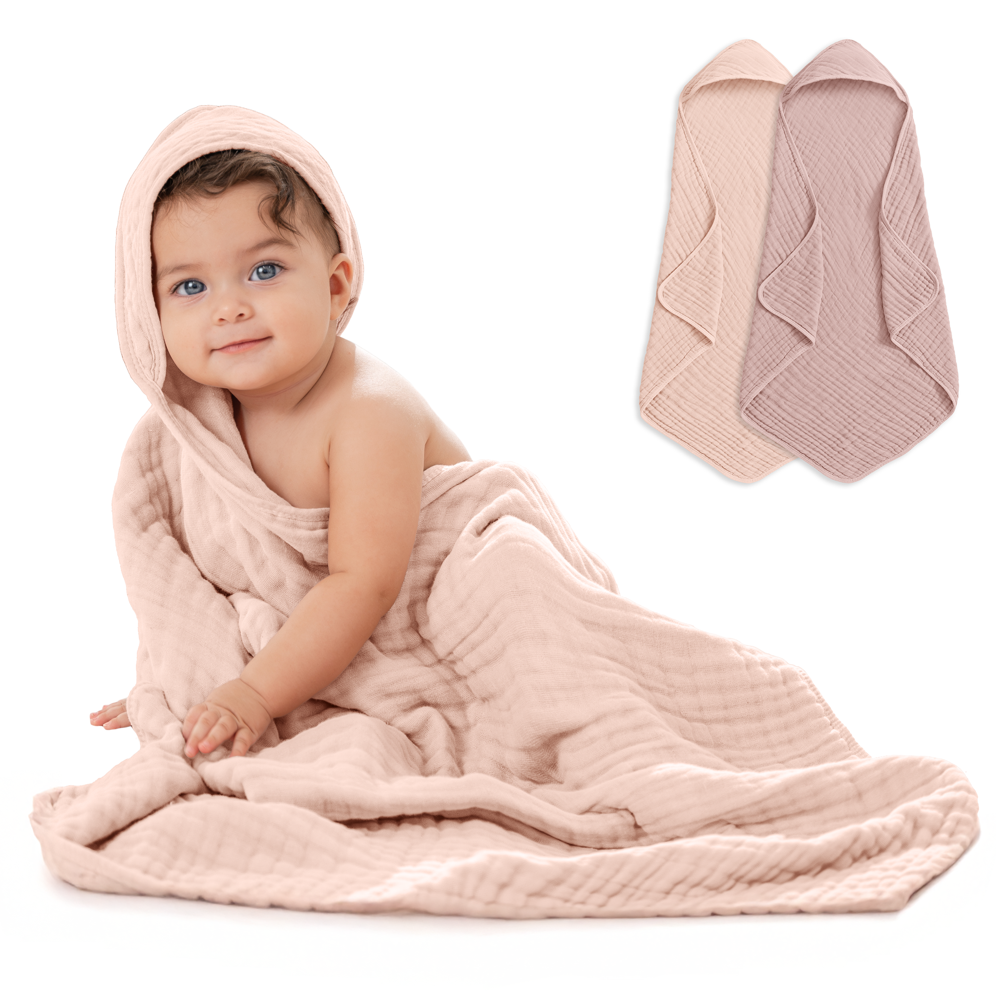 Hooded Baby Towel, Mauve and Blush / Pack of 2