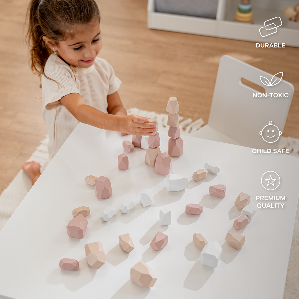 Stacking Rocks, 36 pcs Wooden Stacking Stones by Comfy Cubs: Girl Pack