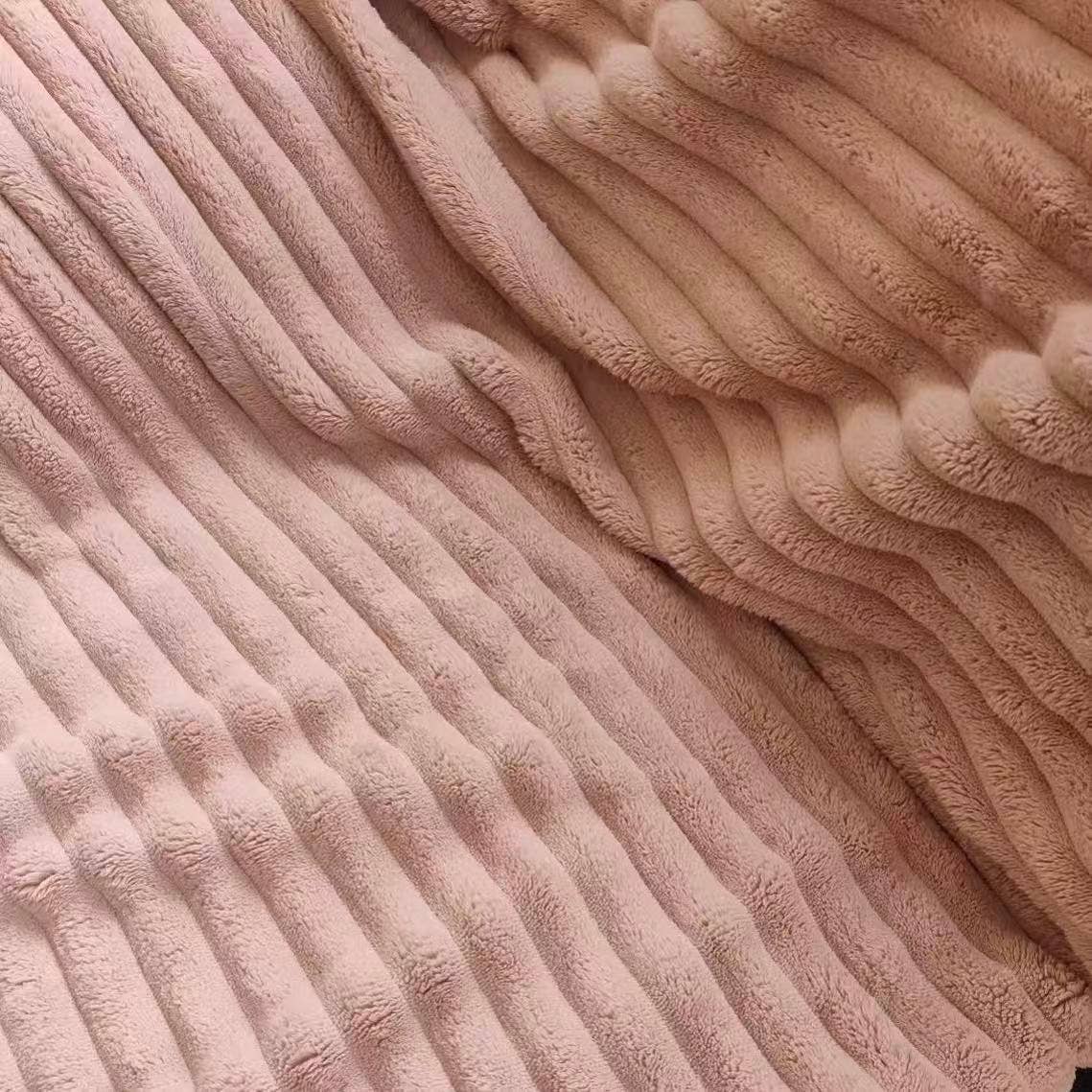 FLUFFERY - Stripe Fleece Throw – Ultra Plush Ribbed Blanket with 1.6" Wide Channel Texture