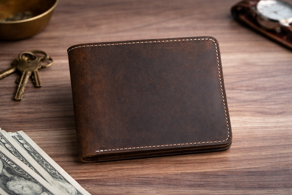 Men’s Bifold Wallet with ID Window : Dark Brown