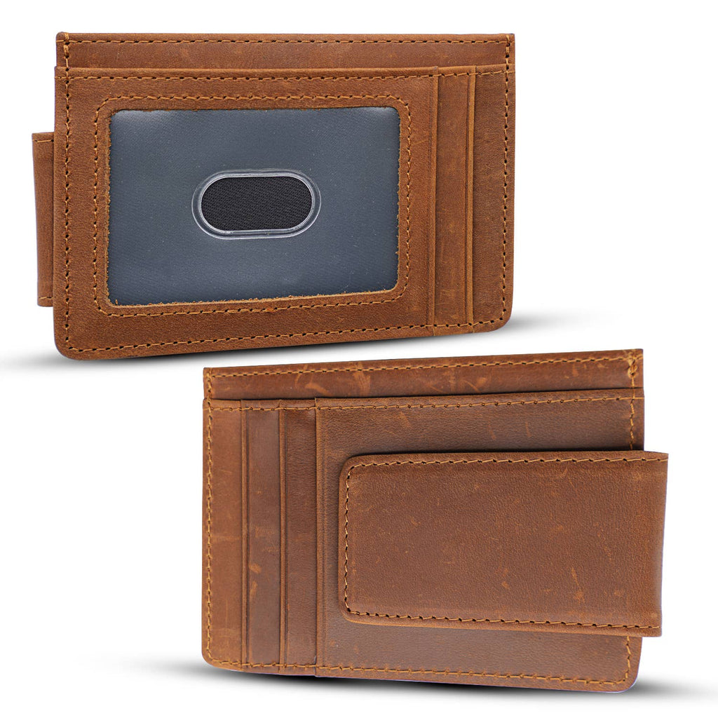Leather Wallet with Magnet Clip: Brown