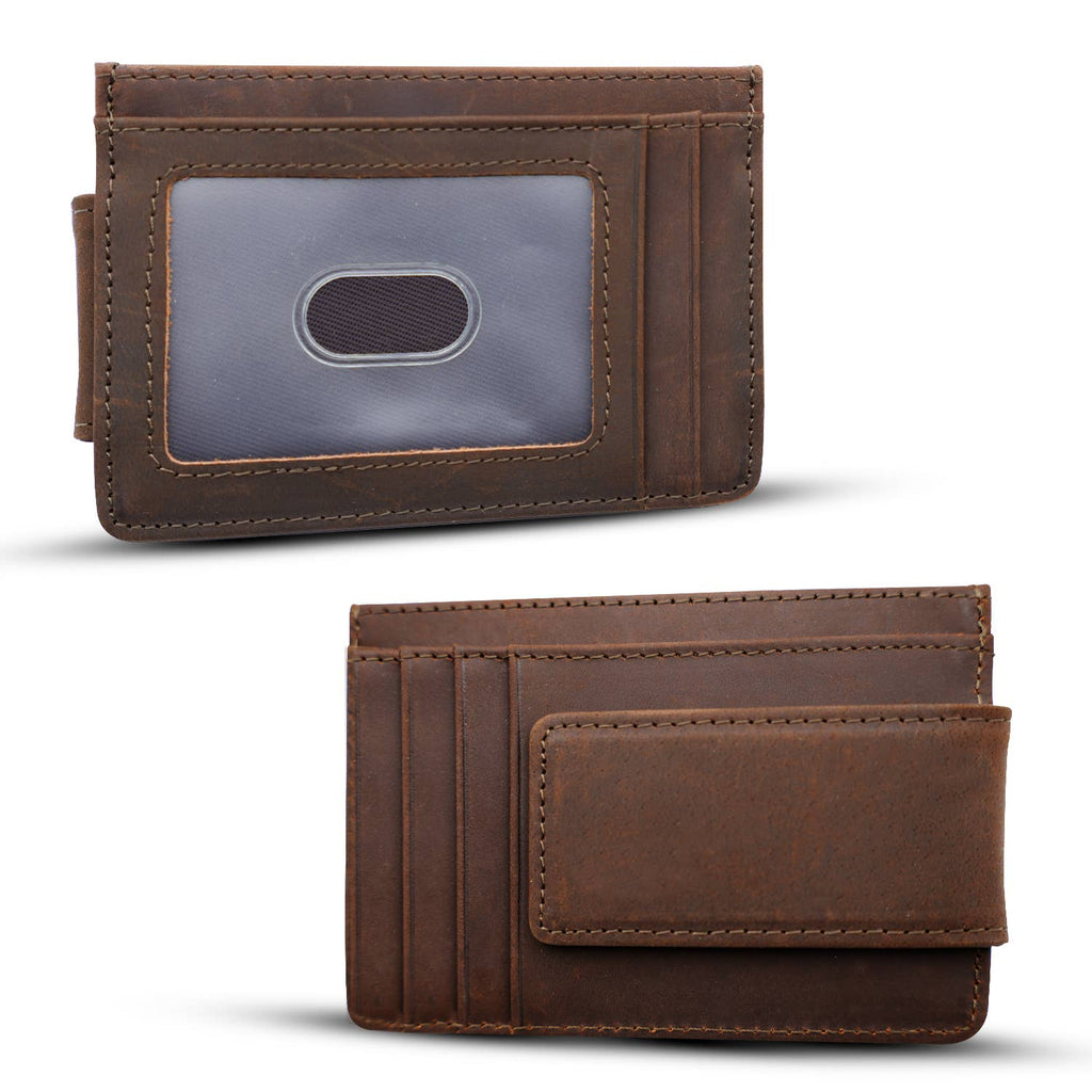 Leather Wallet with Magnet Clip: Brown