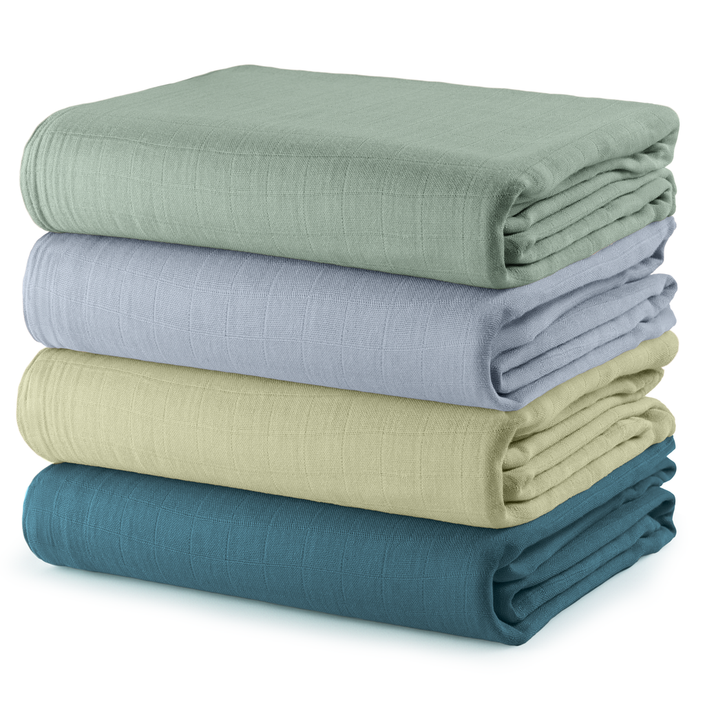 Muslin Swaddle Blankets, Pack of 4: Sage-Pacific Blue-Fern-Neptune